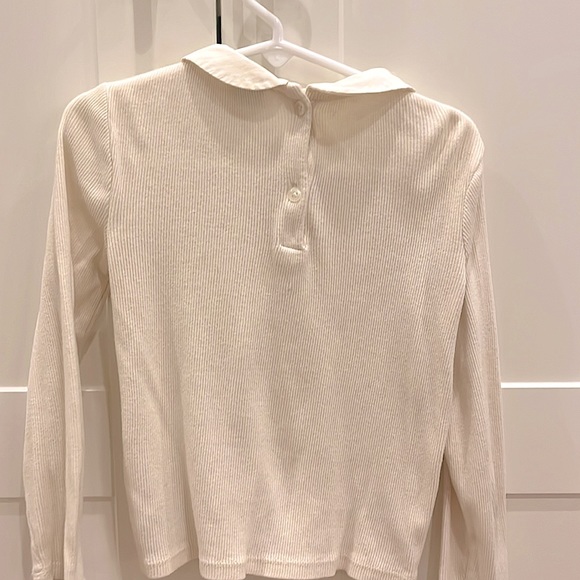 2/$15 Gap kids Peter Pan collar all cotton 5T long-sleeved ribbed cream shirt - Picture 3 of 5